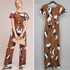 Anthropologie Eva Franco Brown Floral Jumpsuit